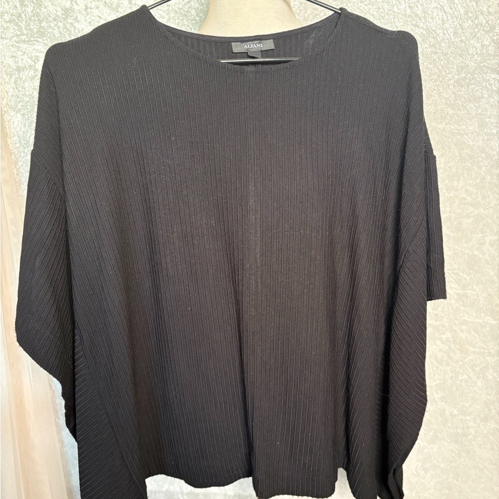 Alfani  Ribbed Black Poncho Cape pullover Size XS